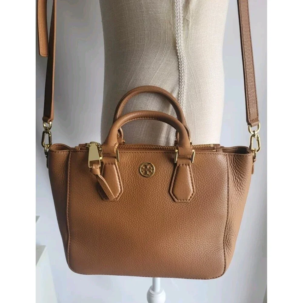 Tory Burch Cognac Pebbled Leather Mini Satchel with Strap